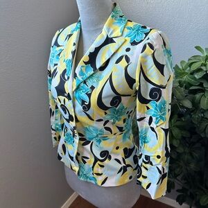 Floral Women's Blazer - Yellow, Blue, Black